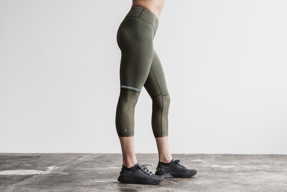 NOBULL Women's Pace Crop Tights - Army Green - Ireland (4705FKLWM)